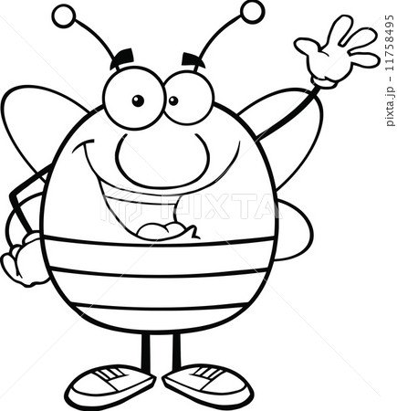 Black And White Pudgy Bee Cartoon Character Waving For Greeting 11758495