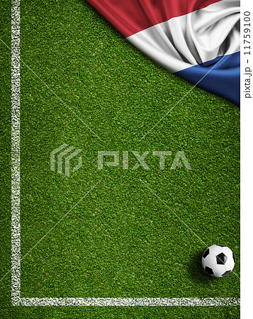 Soccer or football field with flag of Nederland 11759100