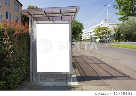 Bus stop billboard or poster, white, blank. Clipping path is inc Bus stop billboard or poster, white, blank. Clipping path is inc 11759152