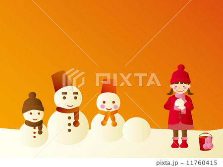 雪だるまファミリーを作る女の子 11760415