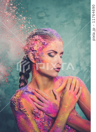 Beautiful young woman with conceptual colourful body art Beautiful young woman with conceptual colourful body art 11764690