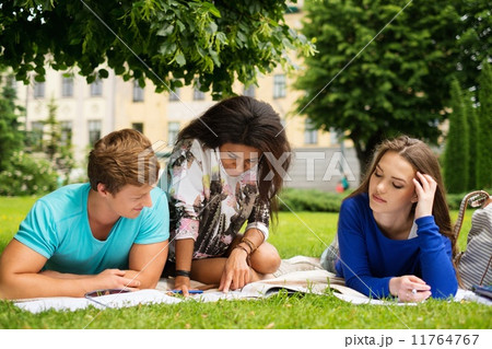 Group of multi ethnic students in a city park Group of multi ethnic students in a city park 11764767