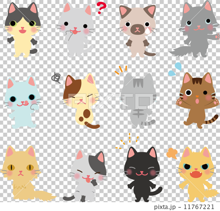 猫のキャラクターのポーズ集のイラスト素材