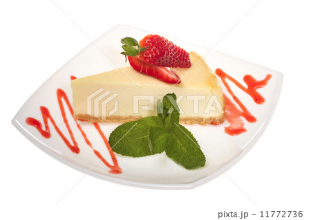 a piece of strawberry cheesecake on whit a piece of strawberry cheesecake on whit 11772736