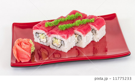 Maki Sushi - Roll made of Crab, avocado, cucumber inside. Fresh Maki Sushi - Roll made of Crab, avocado, cucumber inside. Fresh 11775233