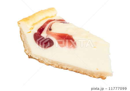 Closeup of a slice of cherry cheesecake on a white background 11777099