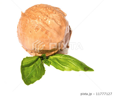 Scoop of chocolate ice cream with mint leaf Scoop of chocolate ice cream with mint leaf 11777127