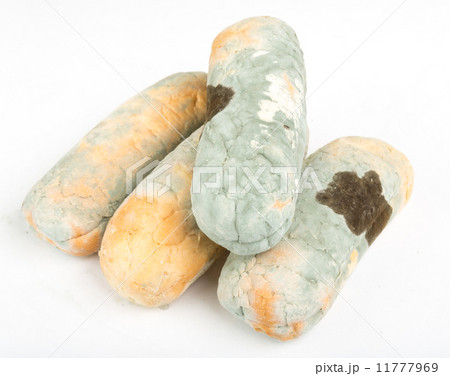 Old musty bread covered with green mold 11777969