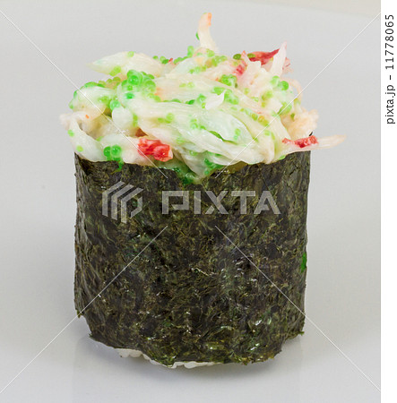 sushi kani with sauced slices of crab shrimp isolated on white b 11778065