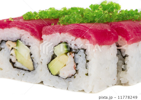 Maki Sushi - Roll made of Crab, avocado, cucumber inside. Fresh 11778249