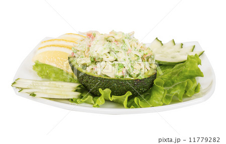 Crab meat salad with green caviar in avocado - japan cusine Crab meat salad with green caviar in avocado - japan cusine 11779282