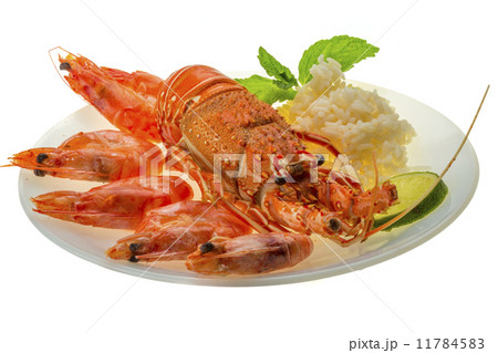 Spiny lobster, shrimps and rice Spiny lobster, shrimps and rice 11784583