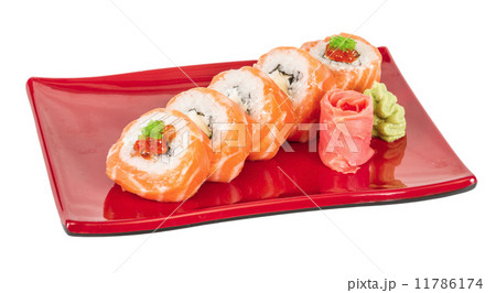 Japanese sushi traditional japanese food.Roll made of salmon, re 11786174
