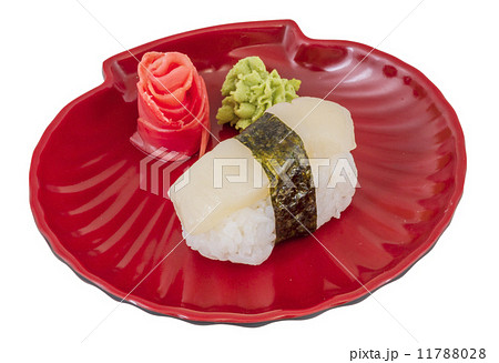 sushi hotate with slice of scallop isolated on white background sushi hotate with slice of scallop isolated on white background 11788028