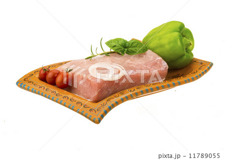 Raw pork with onion, basil and rosemary 11789055