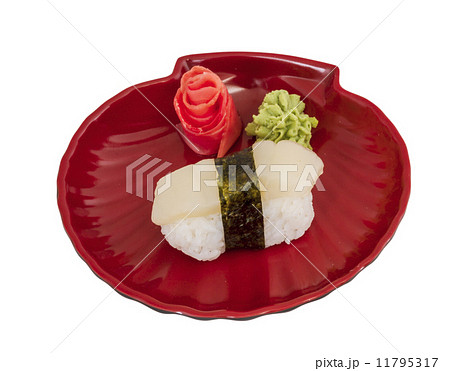 sushi hotate with slice of scallop isolated on white background sushi hotate with slice of scallop isolated on white background 11795317