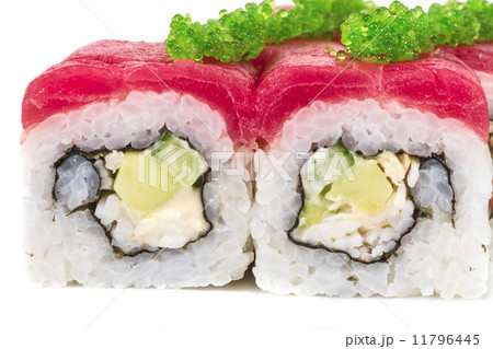 Maki Sushi - Roll made of Crab, avocado, cucumber inside. Fresh 11796445