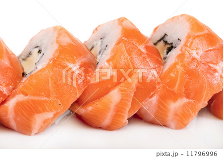 Japanese sushi traditional japanese food.Roll made of salmon, re Japanese sushi traditional japanese food.Roll made of salmon, re 11796996