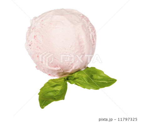 Scoop of strawberry ice cream from top on white background with 11797325