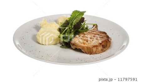 Grilled pork with salad and potato Grilled pork with salad and potato 11797591