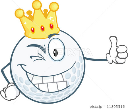 Winking Golf Ball Character With Gold Crown Holding A Thumb Up 11805516