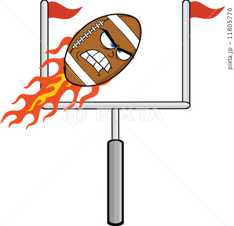 Angry Flaming American Football Ball Character With Goal Angry Flaming American Football Ball Character With Goal 11805770