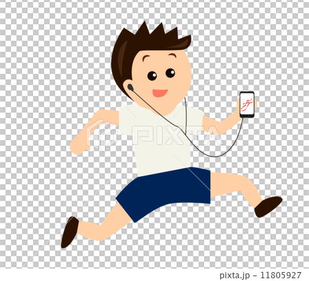 スマートホンで音楽を聴きながら走る少年 11805927