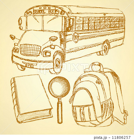 Sketch school bus,zoom,  book and notebook 11806257