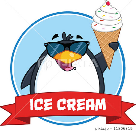 Penguin With Sunglasses And Ice Cream Circle Banner And Text Penguin With Sunglasses And Ice Cream Circle Banner And Text 11806319