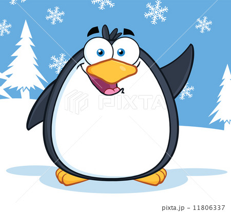 Cute Penguin Cartoon Character Waving - Stock Illustration [11806337] -  PIXTA