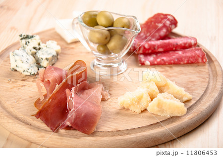 Italian antipasto with ham, olive,  cheese, and salami 11806453