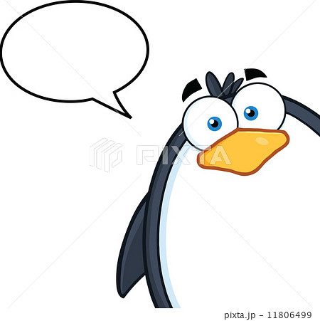 Penguin Cartoon Mascot Character Looking From A Corner With Speech Bubble 11806499