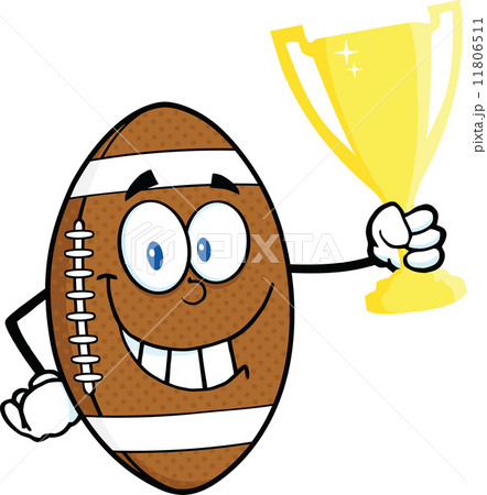 American Football Ball Cartoon Character Holding Golden Trophy Cup 11806511