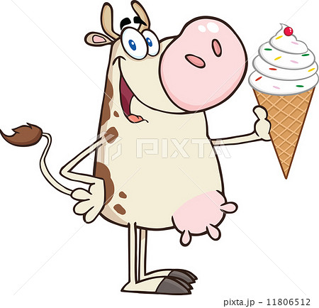 Happy Cow Cartoon Mascot Character Holding A Ice Cream 11806512