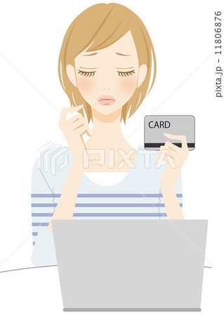 PC操作 カードを持った困る女性 PC操作 カードを持った困る女性 11806876