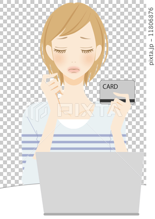PC操作 カードを持った困る女性 PC操作 カードを持った困る女性 11806876