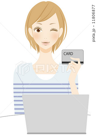 PC操作 カードを持った笑顔の女性 PC操作 カードを持った笑顔の女性 11806877
