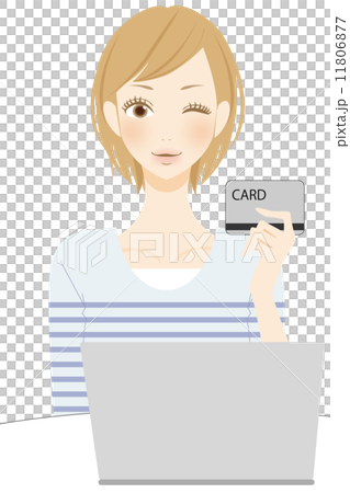 PC操作 カードを持った笑顔の女性 PC操作 カードを持った笑顔の女性 11806877