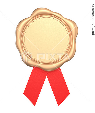 赤いリボン付き金色ワックスシール 11808045