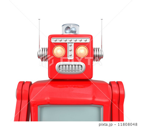 赤色レトロロボットのイラスト素材