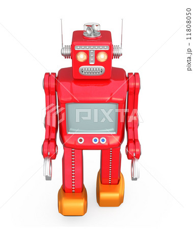 赤色レトロロボットが歩くのイラスト素材