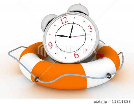 Concept of time to be Safe. Alarm clock with Life Buoy 11811858