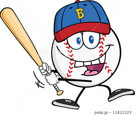 Happy Baseball Ball With Cap Swinging A Baseball Bat Happy Baseball Ball With Cap Swinging A Baseball Bat 11812323