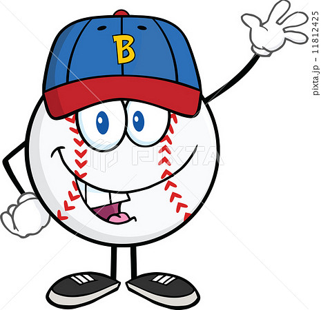 Baseball Ball With Cap Cartoon Mascot Character Waving 11812425