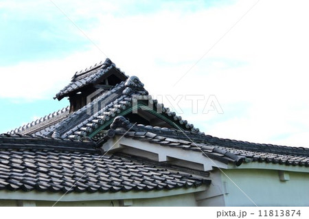 煙抜きのある旧家の屋根 11813874