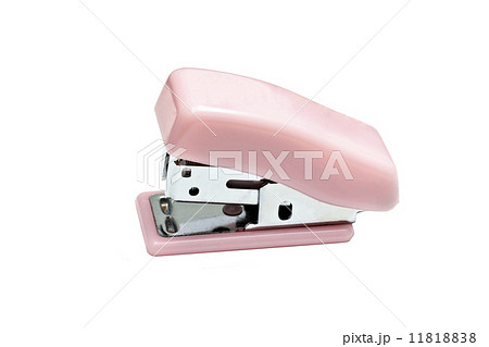 Pink mini stapler isolated on white 11818838