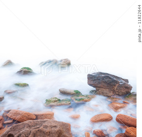 Shore of the sea, rocks and flowing water - white background 11822644