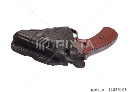 revolver gun and leather holster isolated on white background 11829103