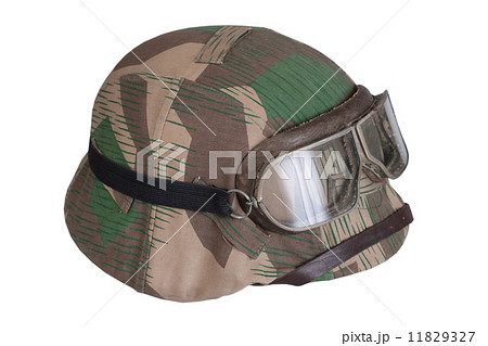 camouflaged nazi german helmet with protective goggles 11829327