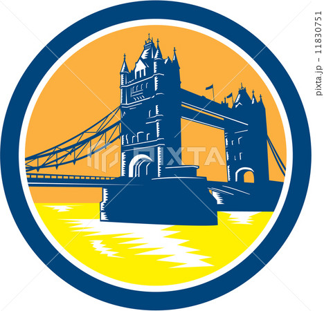 Tower Bridge London Woodcut Retro 11830751